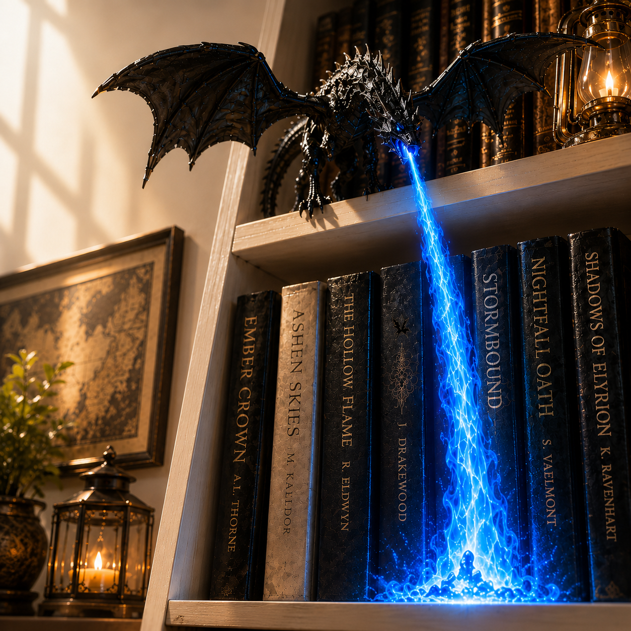 🐉 Fire-Breathing Dragon Bookshelf Decor Lamp + LED Flame Light Kit