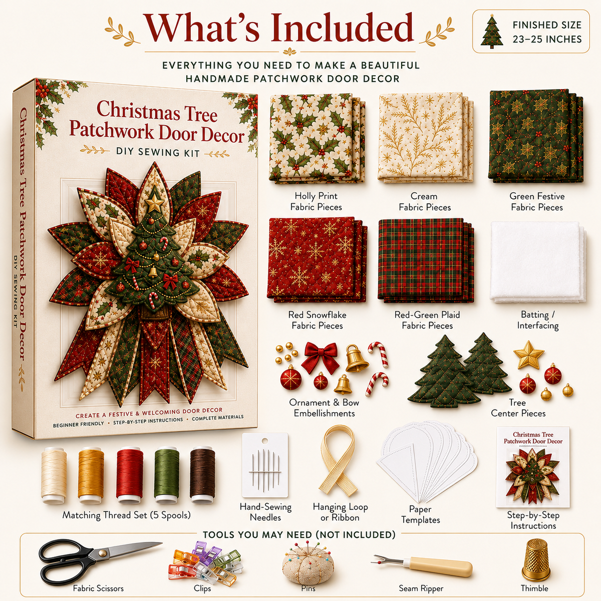 🎄Beginner-Friendly Oversized Christmas Character Quilted Door Hanger Sewing Kit | Complete Kit with All Tools & Step-by-Step Guide Included 💕