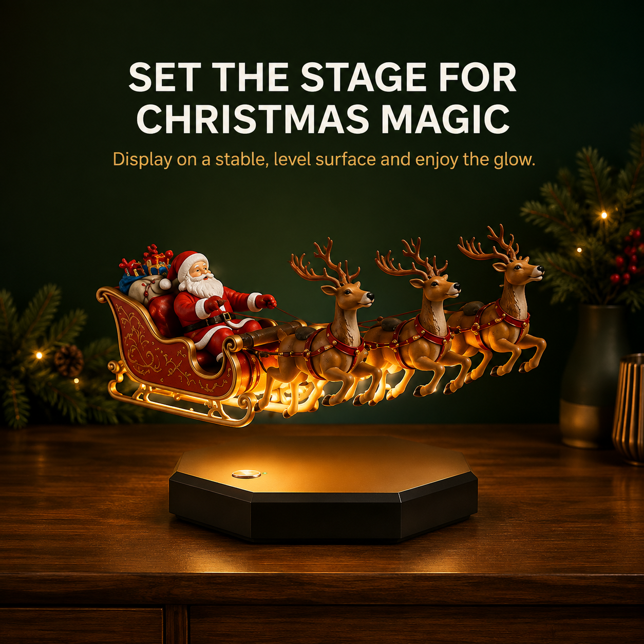 Set Santa magnetic levitation display on stable level surface