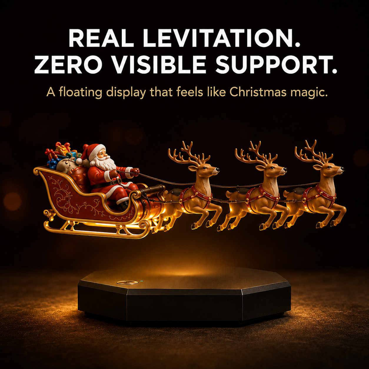 Real magnetic levitation Santa sleigh with no visible support