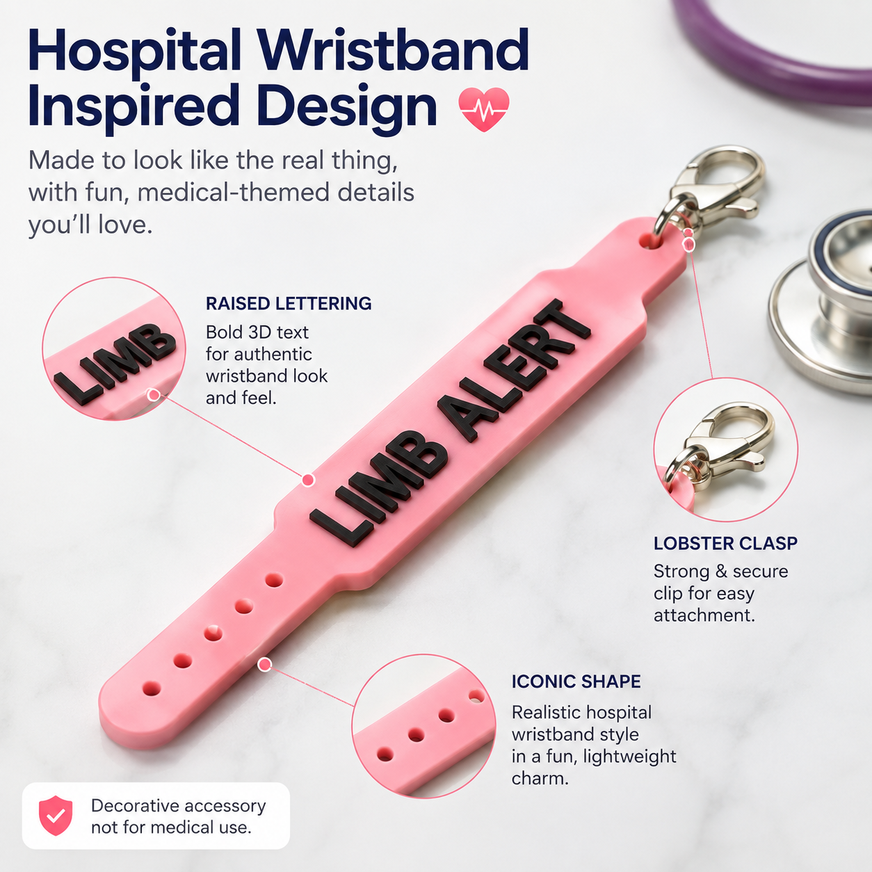 🏥 Hospital Wristband Charm | Nurse Badge & Keychain Accessory