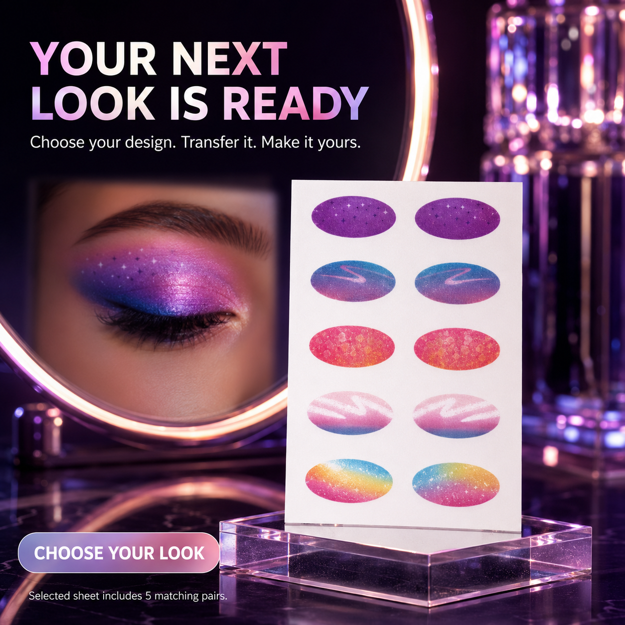 ✨ 5-Pair Pre-Designed Eyeshadow Transfer Stickers – Complete Eye Looks in Seconds