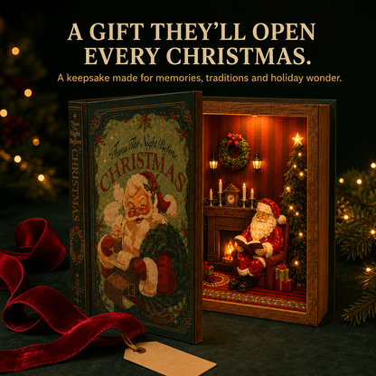🎄 Vintage Christmas Storybook Light-Up Diorama – Open the Book & Discover the Magic