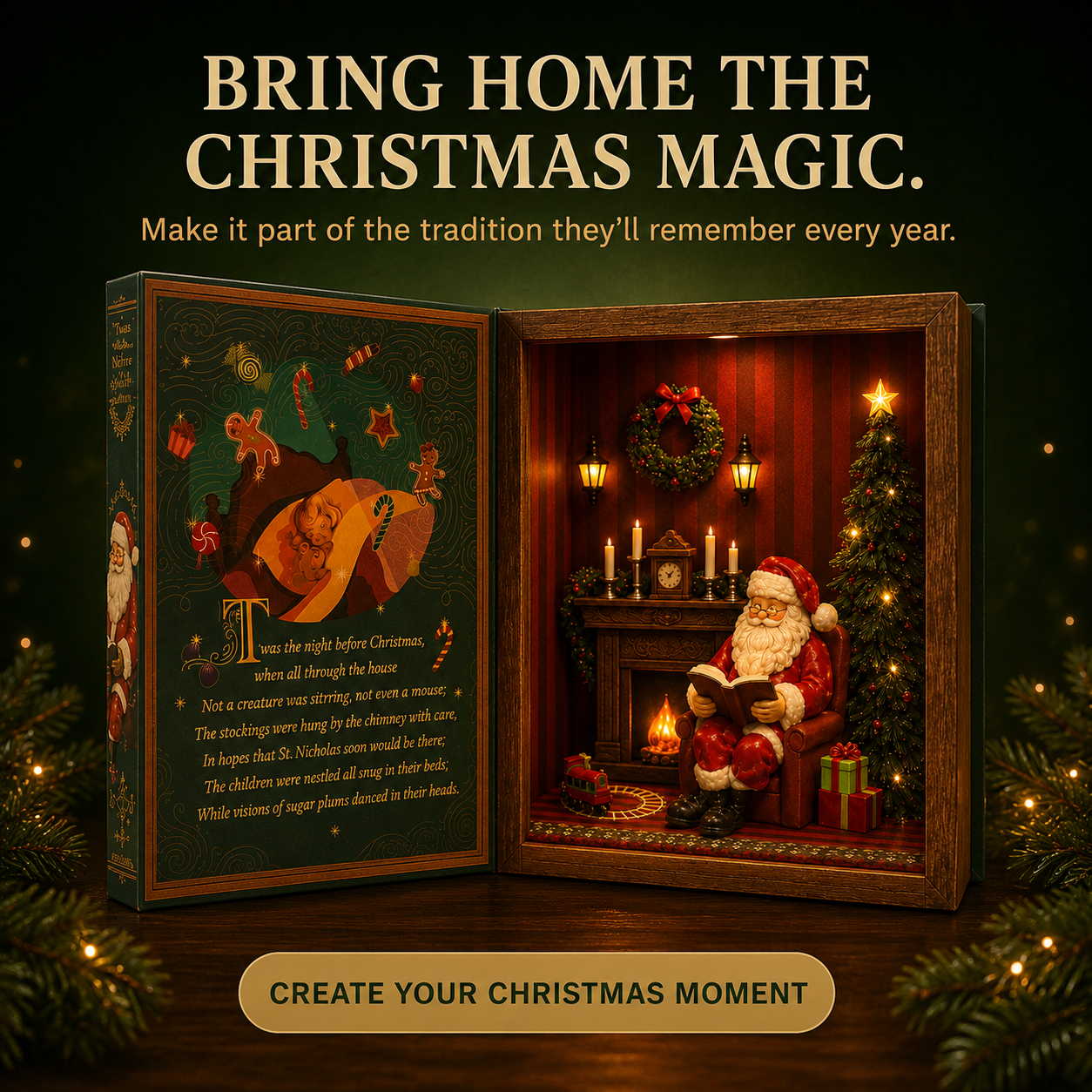 🎄 Vintage Christmas Storybook Light-Up Diorama – Open the Book & Discover the Magic