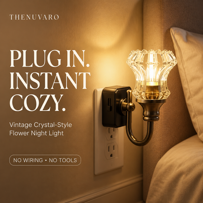 ✨ Vintage Crystal Flower Plug-In Night Light – Warm Decorative Wall Sconce