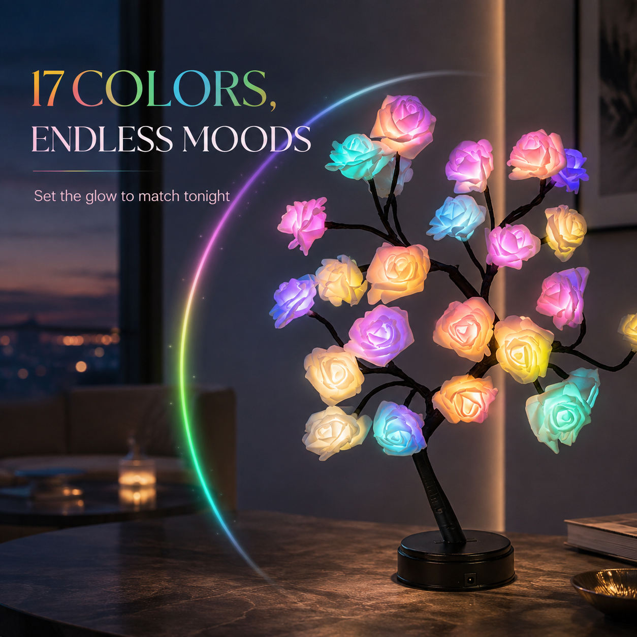 🌹 LED Rose Flower Tree Lamp – 17-Color Remote-Controlled Ambient Light