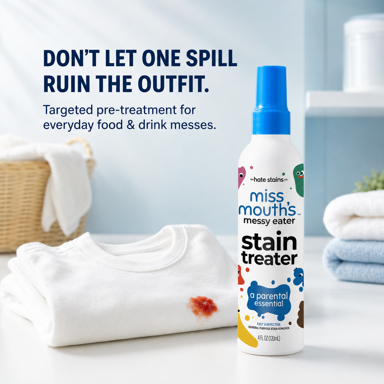 🧼 Messy Meal Stain Rescue Spray – Targeted Pre-Treatment for Washable Fabrics