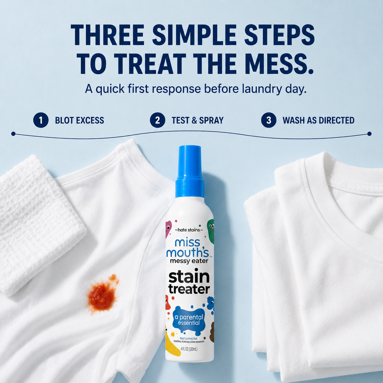 🧼 Messy Meal Stain Rescue Spray – Targeted Pre-Treatment for Washable Fabrics