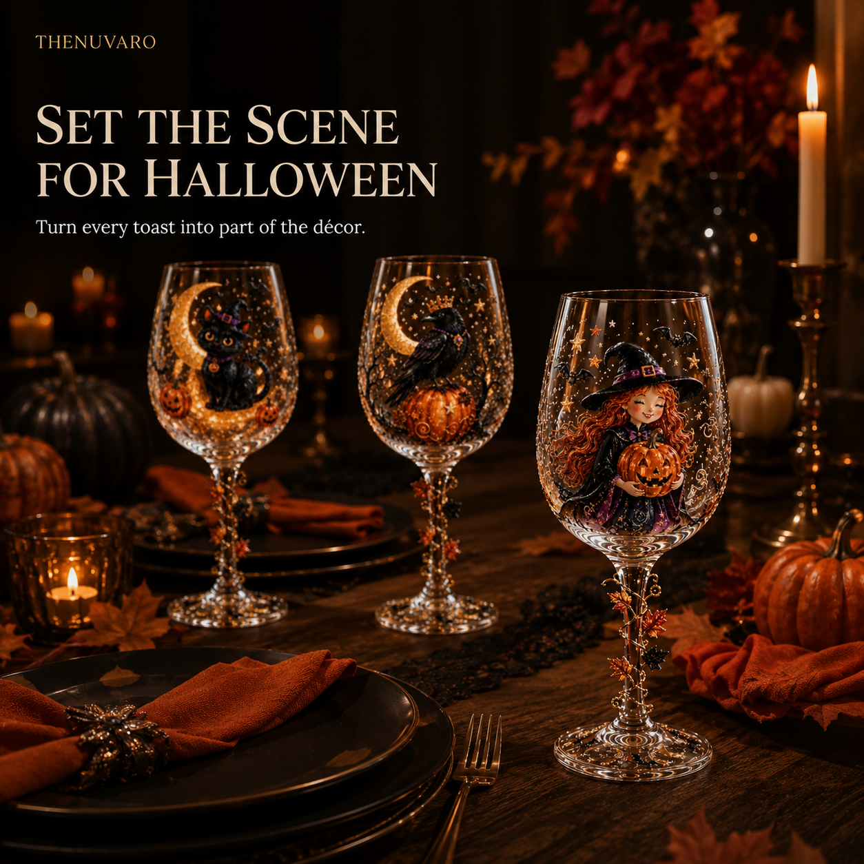 🎃 6-Piece Halloween Decorative Wine Glass Set – Spooky Collectible Goblets