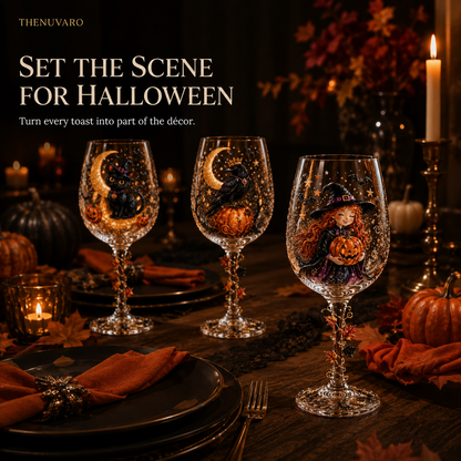 🎃 6-Piece Halloween Decorative Wine Glass Set – Spooky Collectible Goblets