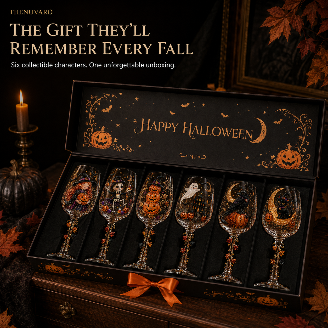 🎃 6-Piece Halloween Decorative Wine Glass Set – Spooky Collectible Goblets