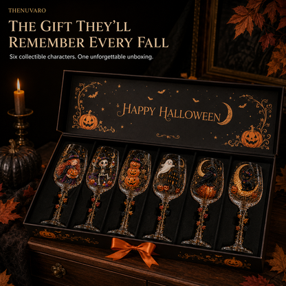🎃 6-Piece Halloween Decorative Wine Glass Set – Spooky Collectible Goblets