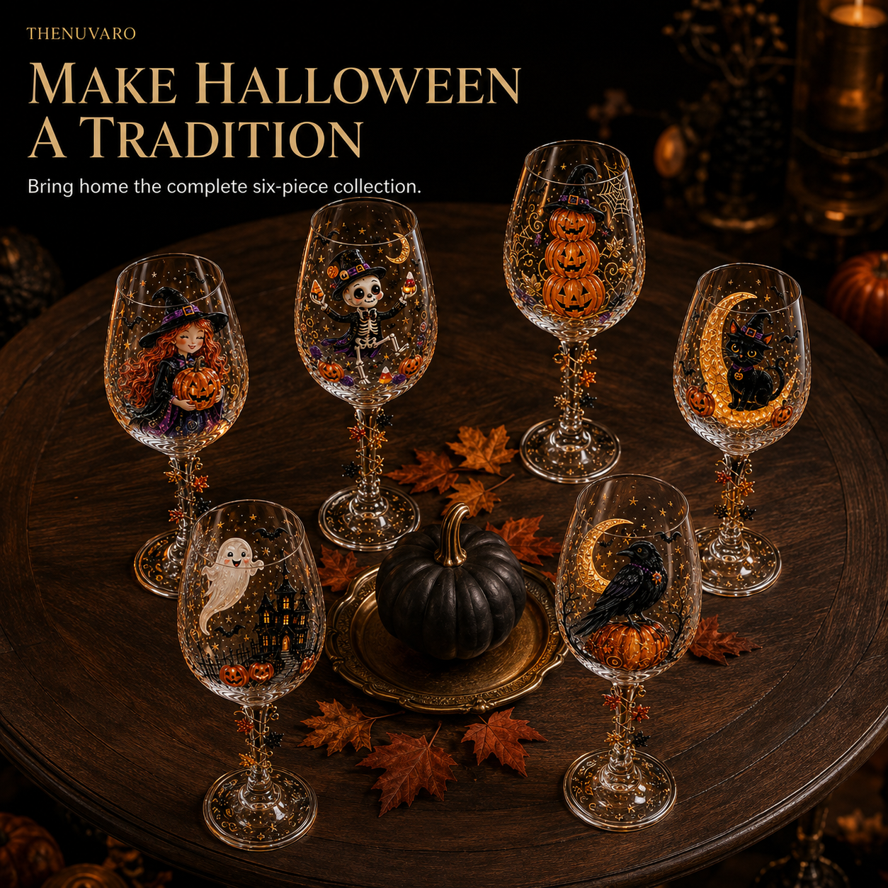 🎃 6-Piece Halloween Decorative Wine Glass Set – Spooky Collectible Goblets