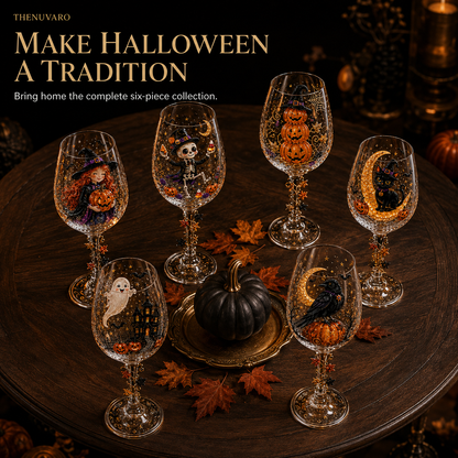 🎃 6-Piece Halloween Decorative Wine Glass Set – Spooky Collectible Goblets