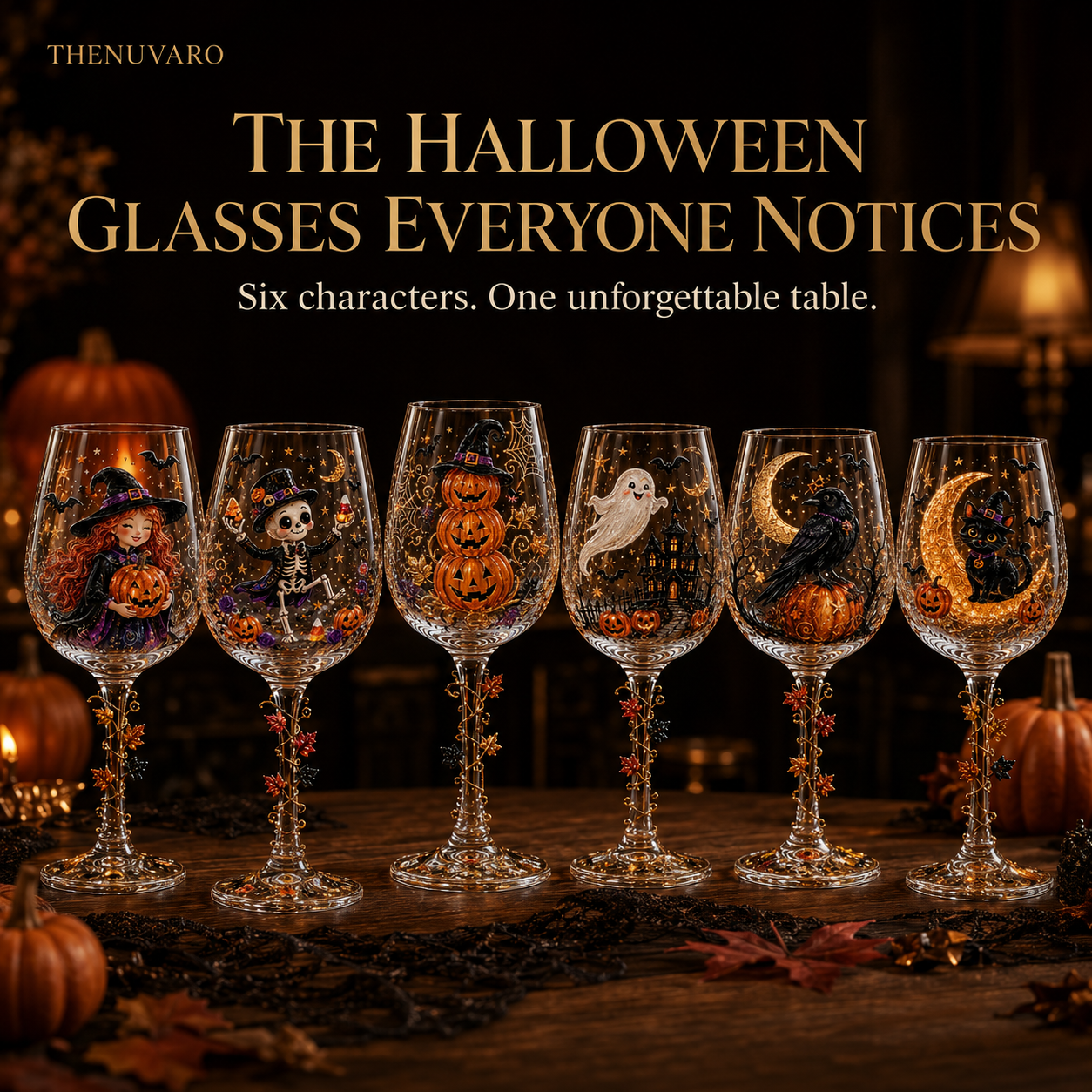 🎃 6-Piece Halloween Decorative Wine Glass Set – Spooky Collectible Goblets