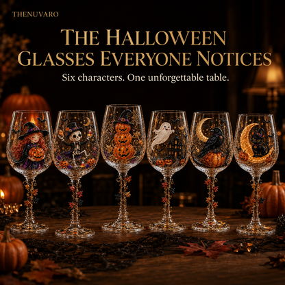 🎃 6-Piece Halloween Decorative Wine Glass Set – Spooky Collectible Goblets
