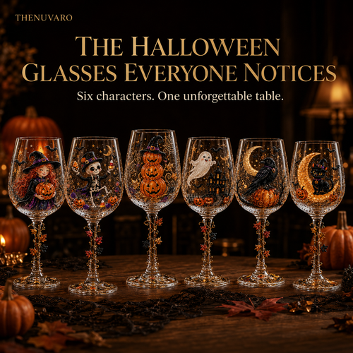 🎃 6-Piece Halloween Decorative Wine Glass Set – Spooky Collectible Goblets