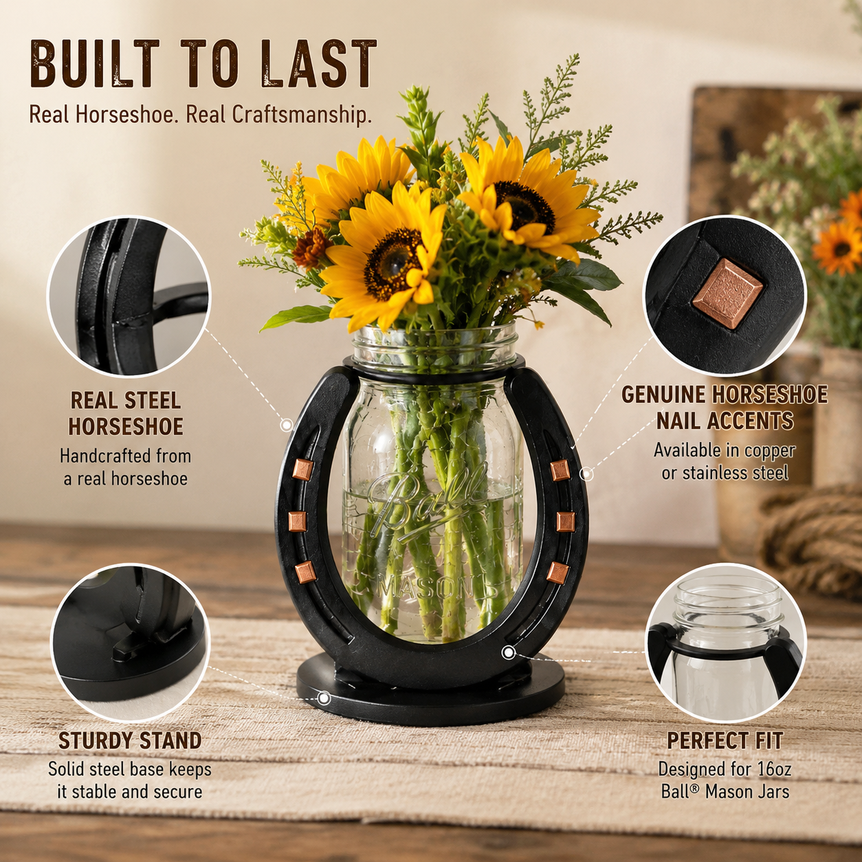 Horse shoe Flower Mason Jar Vase