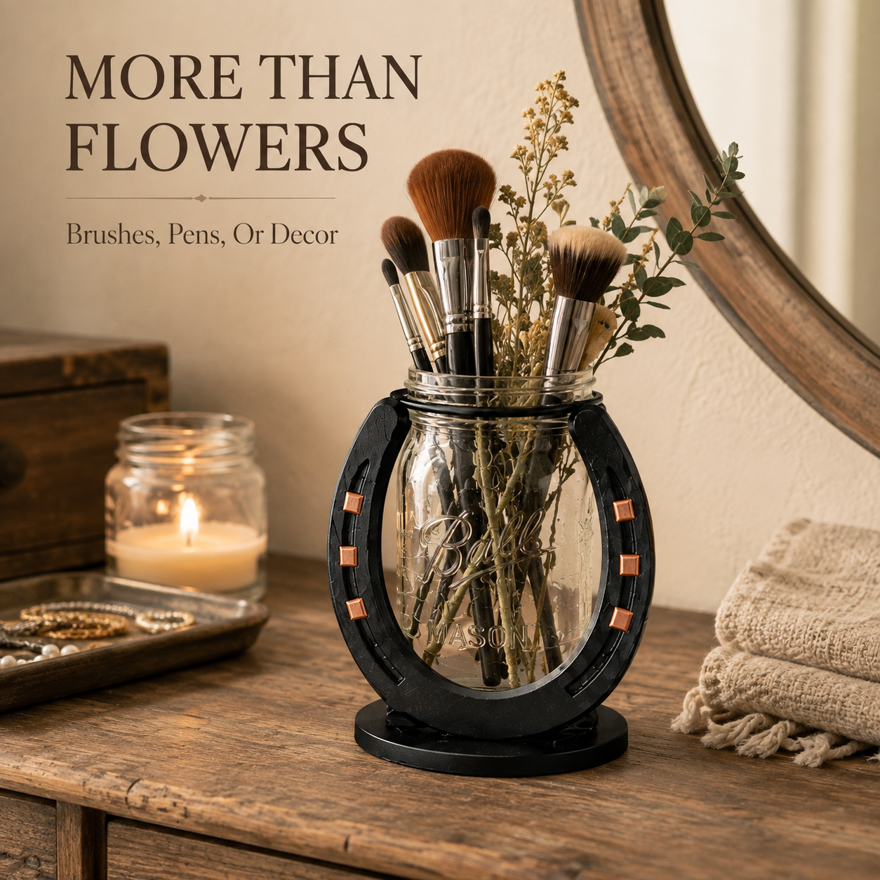 Horse shoe Flower Mason Jar Vase