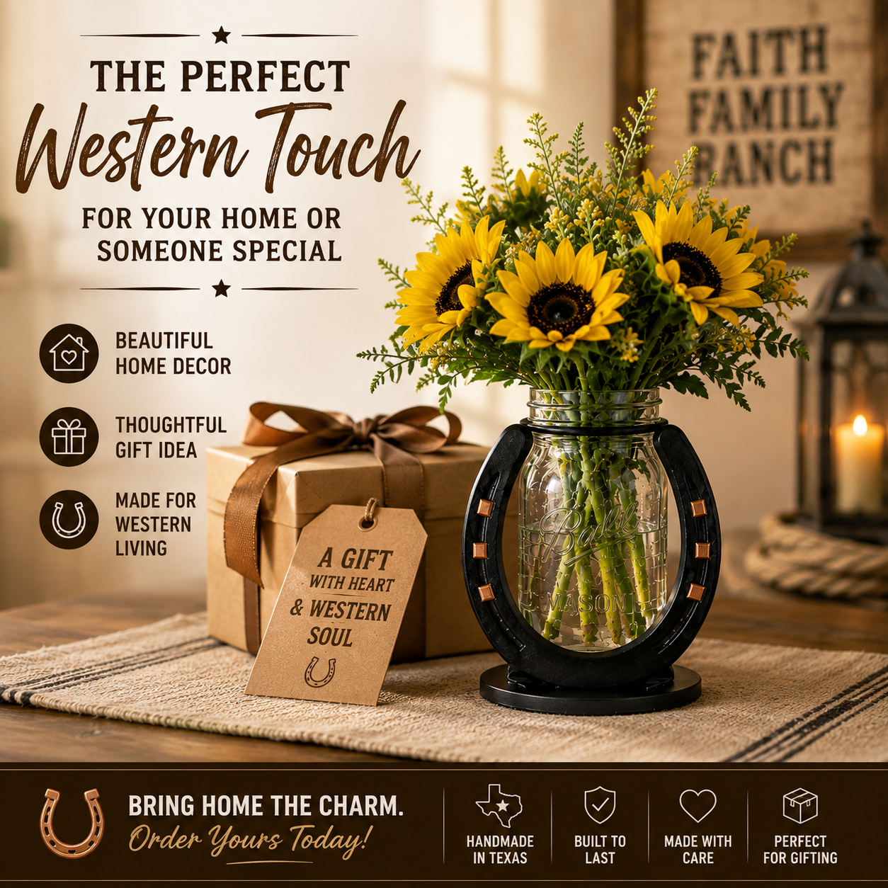 Horse shoe Flower Mason Jar Vase