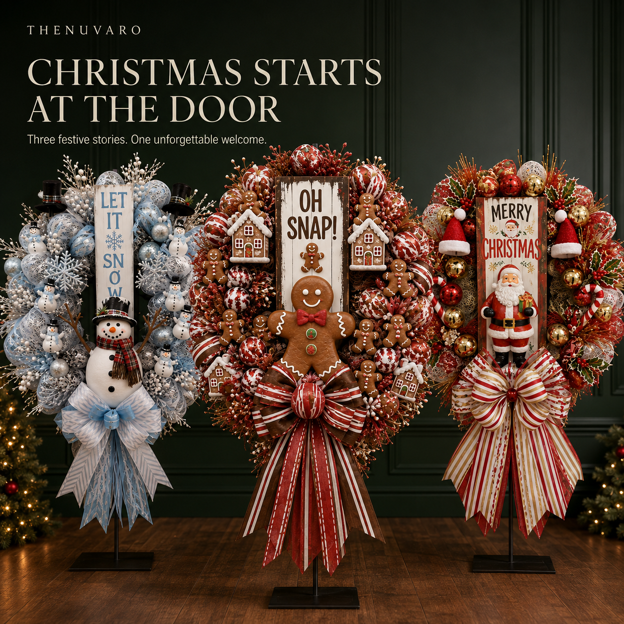 🎄 Oversized Themed Christmas Door Wreath – Snowman, Gingerbread & Santa Styles