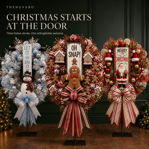 🎄 Oversized Themed Christmas Door Wreath – Snowman, Gingerbread & Santa Styles