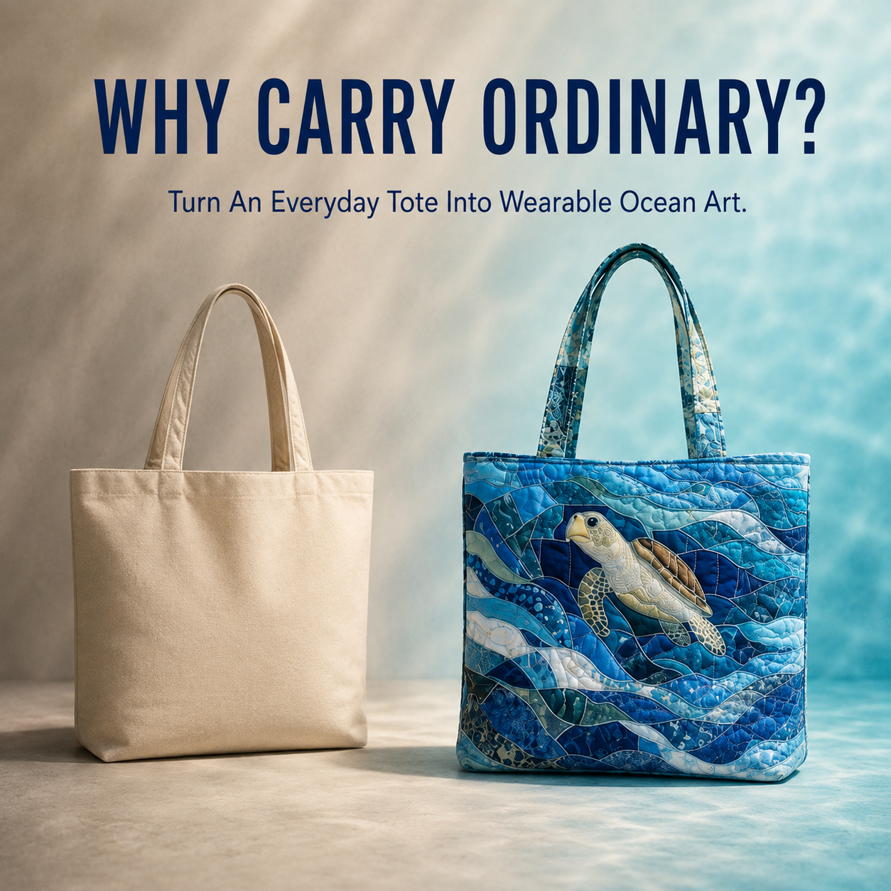 🐢 Handmade Quilted Sea Turtle Tote Bag – Carry a Piece of the Ocean