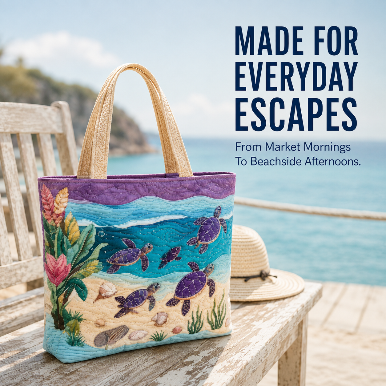 🐢 Handmade Quilted Sea Turtle Tote Bag – Carry a Piece of the Ocean