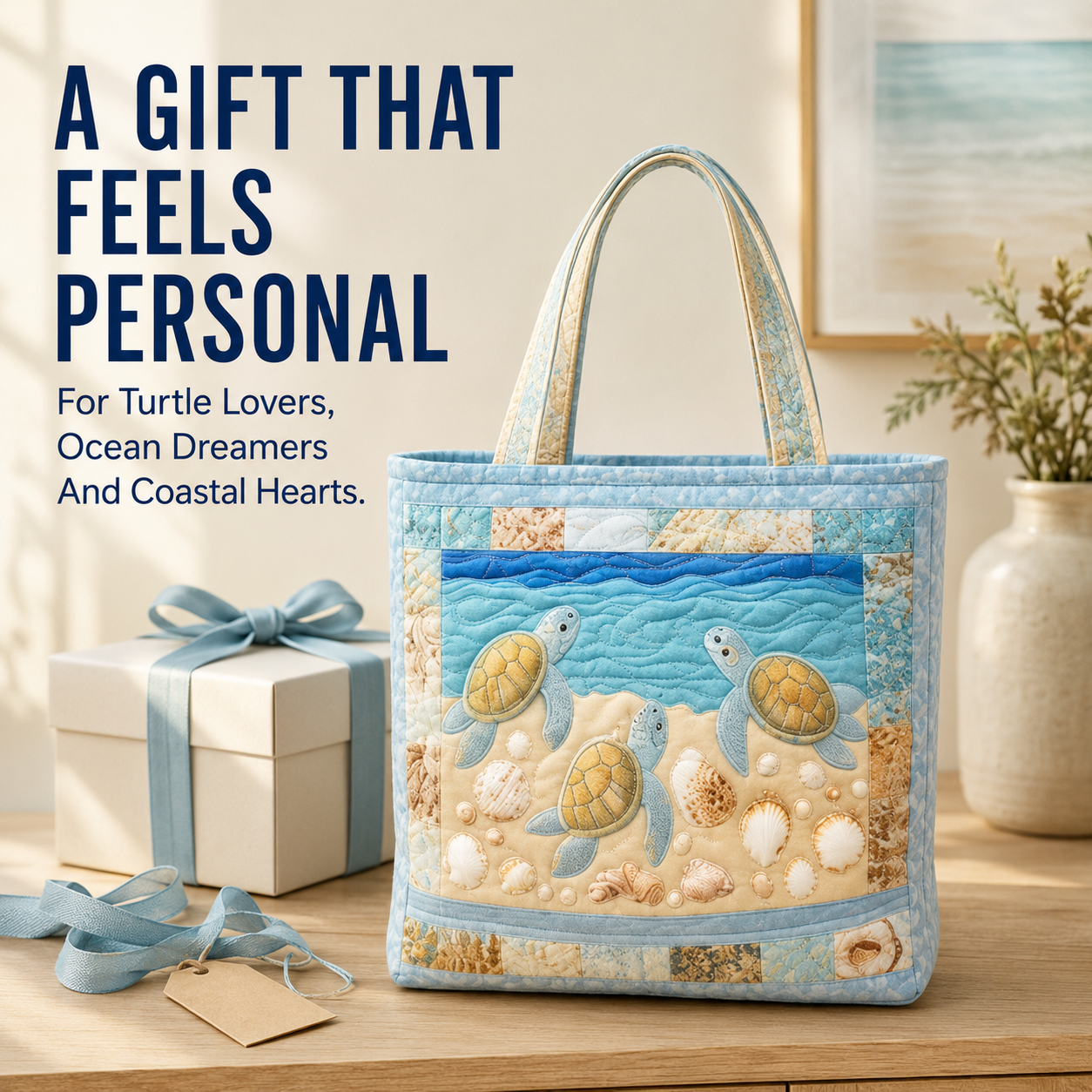 🐢 Handmade Quilted Sea Turtle Tote Bag – Carry a Piece of the Ocean