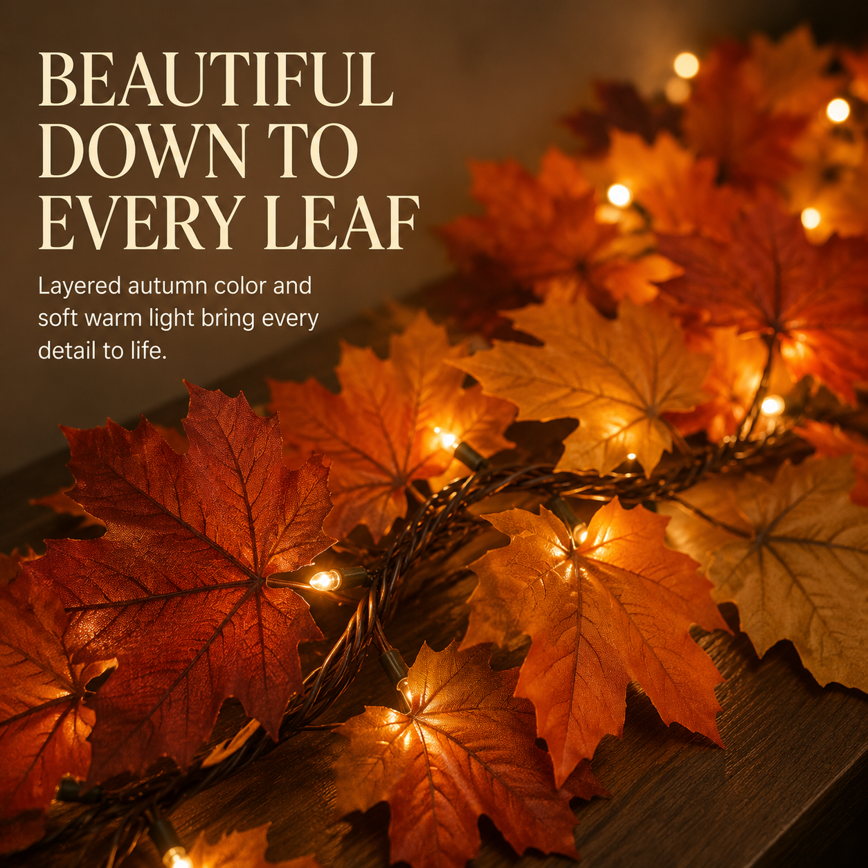 🍂 Lighted Autumn Maple Leaf Garland – Warm LED Fall Mantel, Window & Doorway Decor