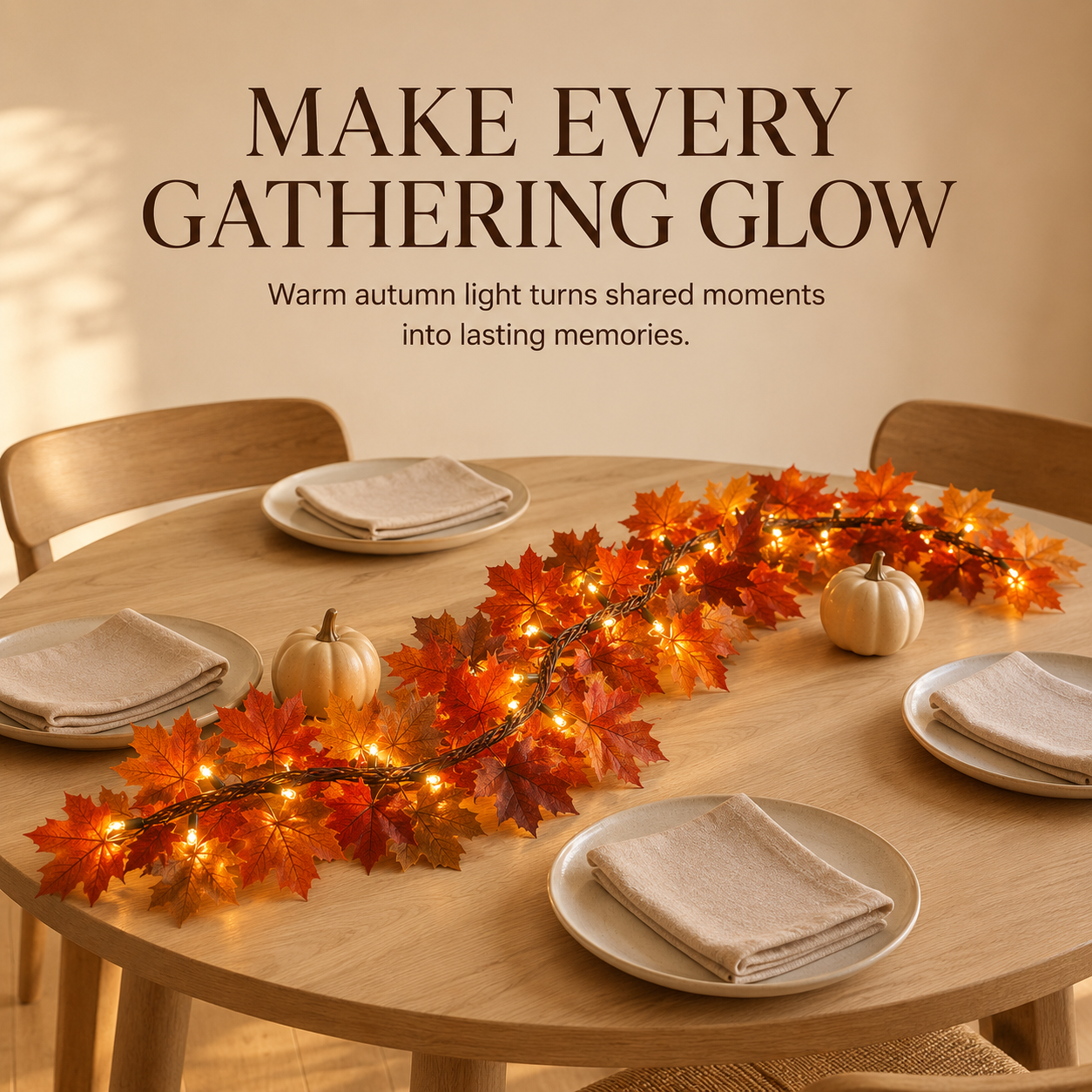 🍂 Lighted Autumn Maple Leaf Garland – Warm LED Fall Mantel, Window & Doorway Decor