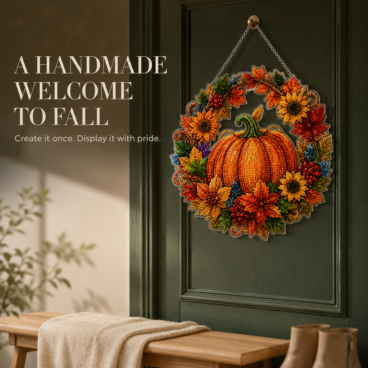 🎃 DIY Pumpkin Wreath Diamond Painting Kit – Sparkling Fall Hanging Decor