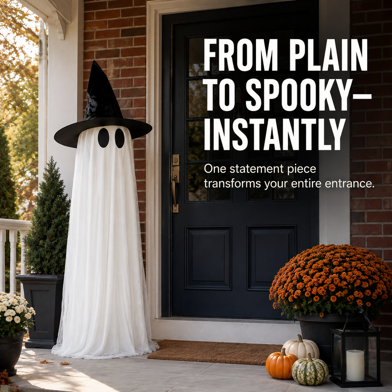 👻 Light-Up Witch Hat Ghost – Spooky-Cute Halloween Porch Decoration