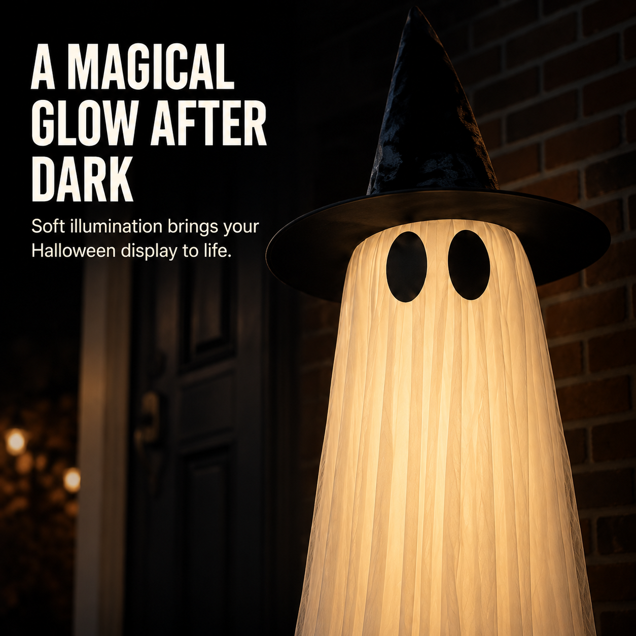 👻 Light-Up Witch Hat Ghost – Spooky-Cute Halloween Porch Decoration