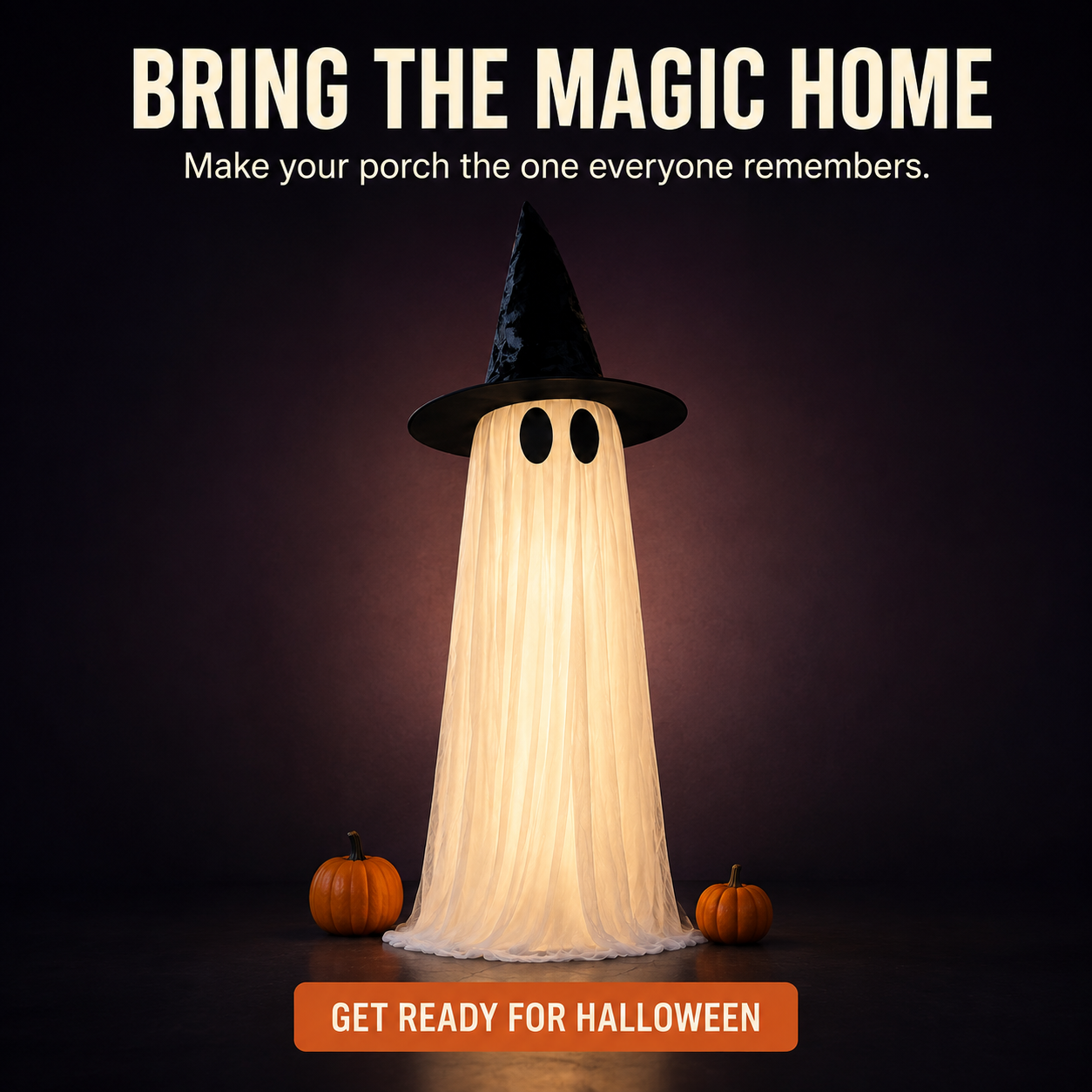 👻 Light-Up Witch Hat Ghost – Spooky-Cute Halloween Porch Decoration