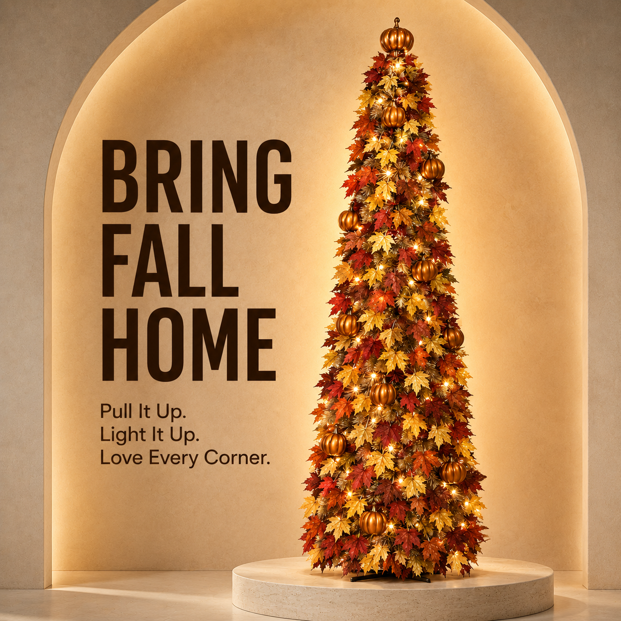 🍂 Pre-Lit Pop-Up Fall Tree – Quick-Setup Maple Leaf & Pumpkin Harvest Decor