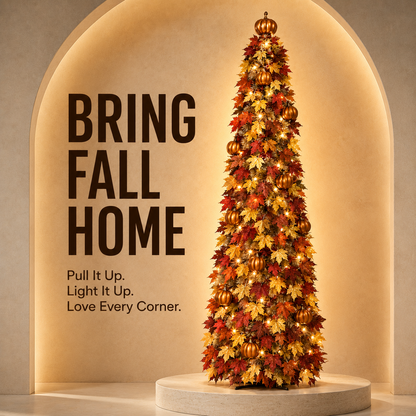 🍂 Pre-Lit Pop-Up Fall Tree – Quick-Setup Maple Leaf & Pumpkin Harvest Decor