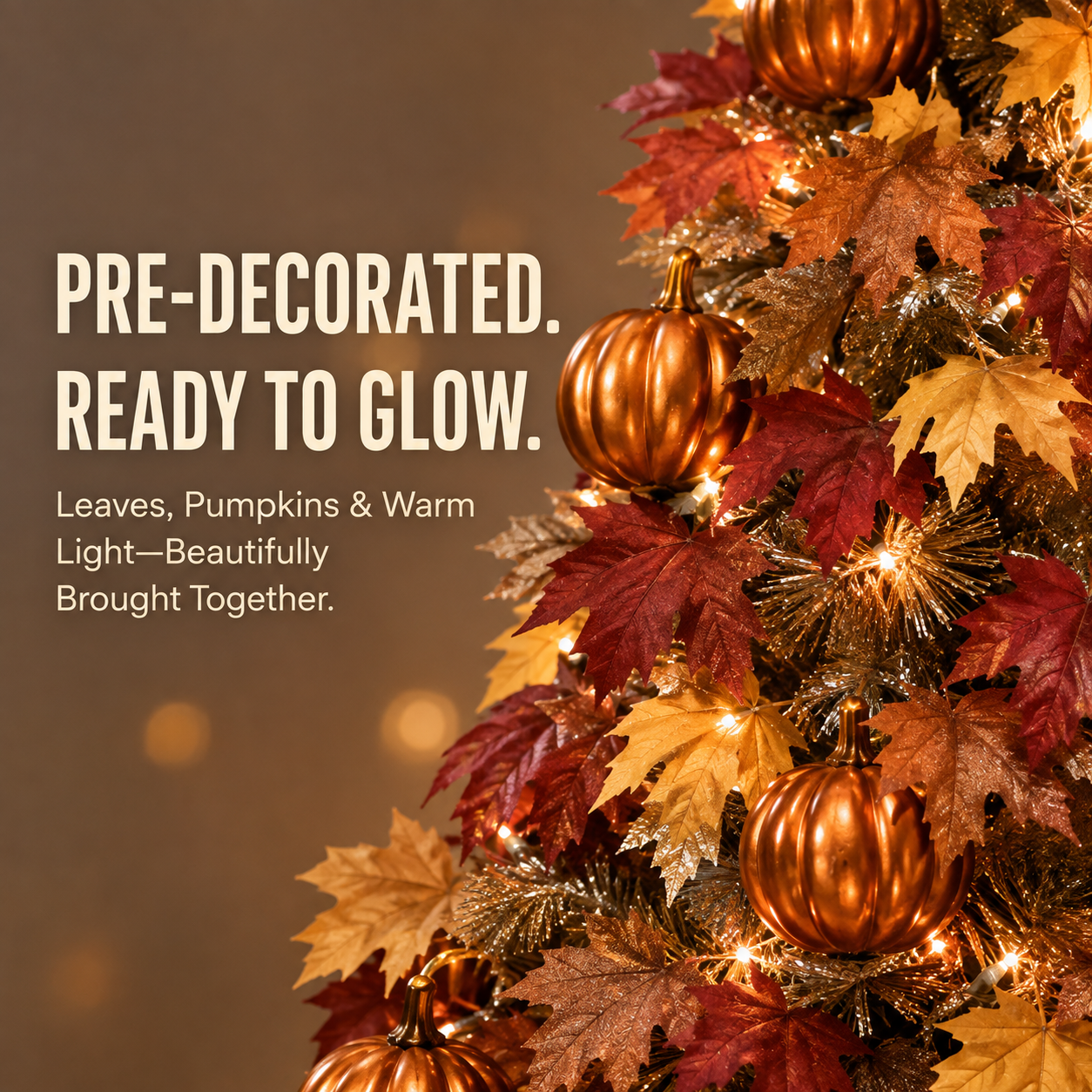 🍂 Pre-Lit Pop-Up Fall Tree – Quick-Setup Maple Leaf & Pumpkin Harvest Decor