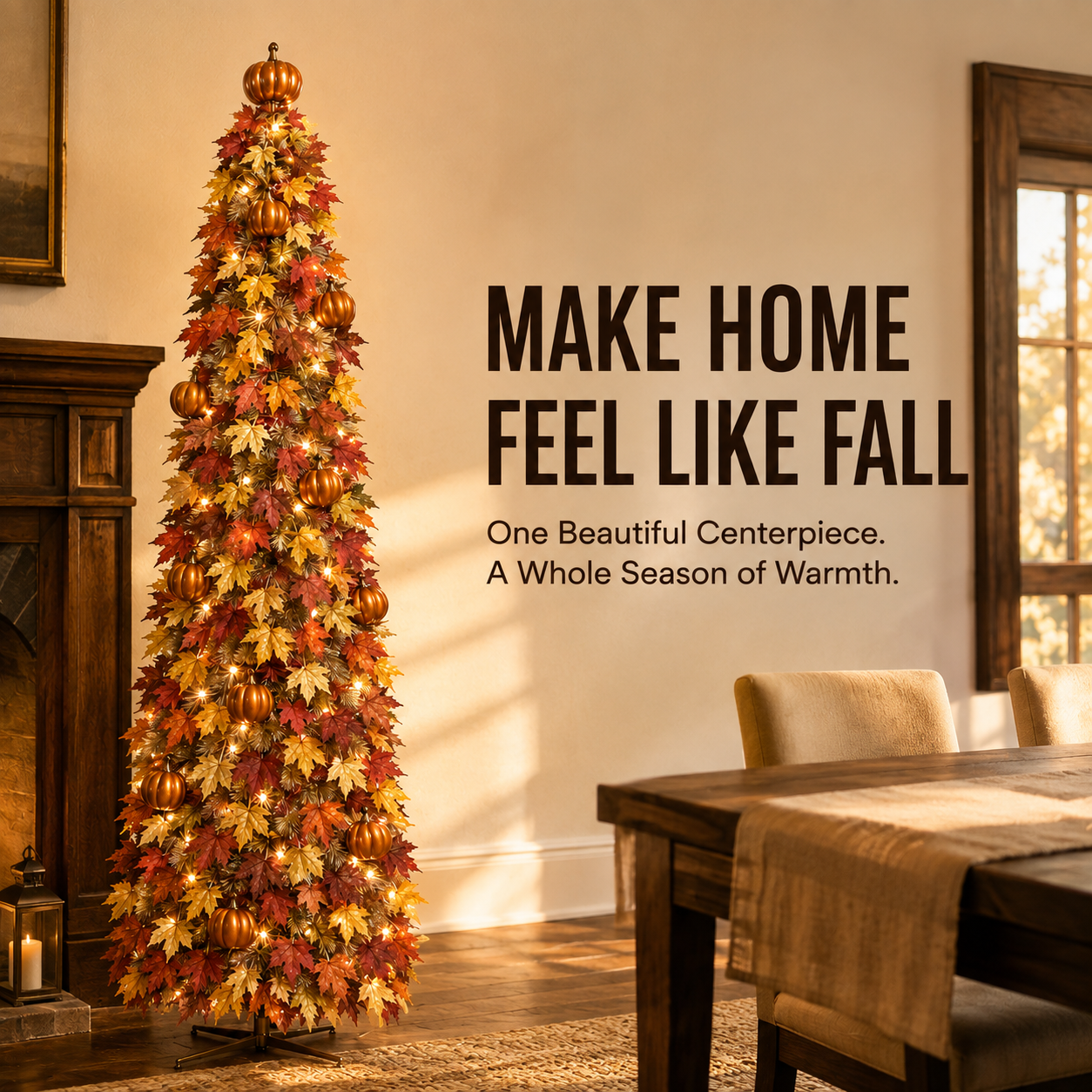 🍂 Pre-Lit Pop-Up Fall Tree – Quick-Setup Maple Leaf & Pumpkin Harvest Decor