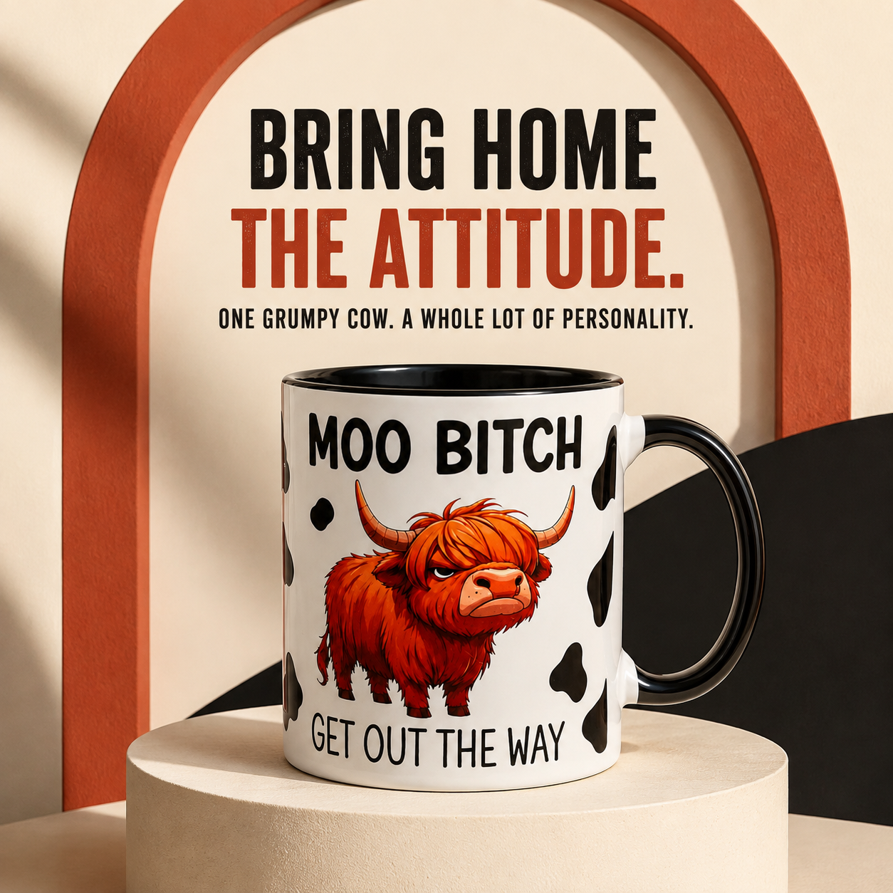 🐮 Moo Bitch, Get Out the Way Mug – Funny Highland Cow Two-Tone Coffee Cup