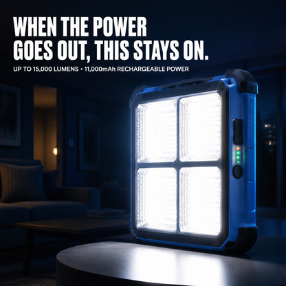 ☀️ 15,000-Lumen Solar Emergency Light – 11,000mAh 4-Panel Lantern & Power Bank