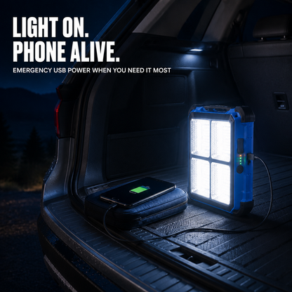 ☀️ 15,000-Lumen Solar Emergency Light – 11,000mAh 4-Panel Lantern & Power Bank