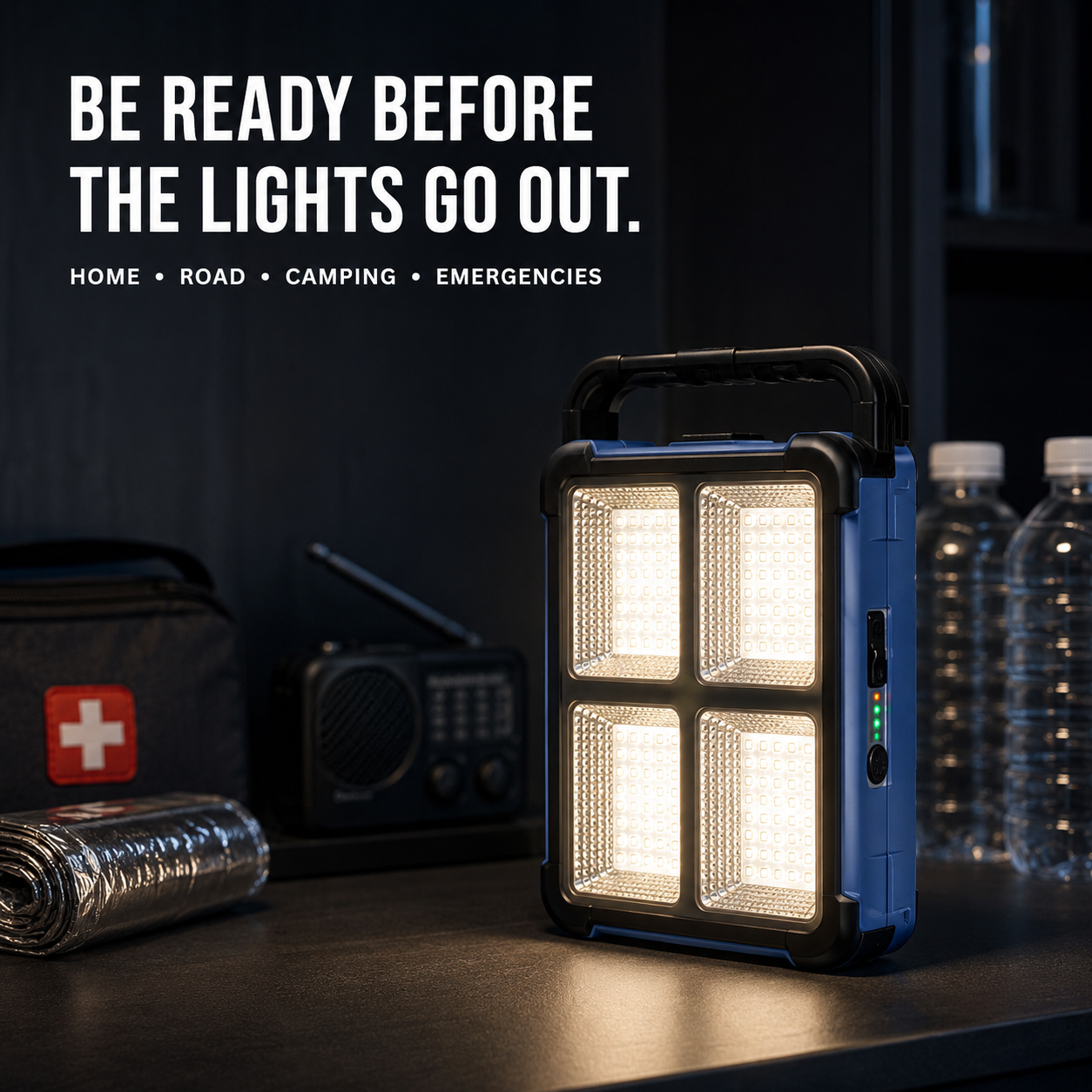 ☀️ 15,000-Lumen Solar Emergency Light – 11,000mAh 4-Panel Lantern & Power Bank