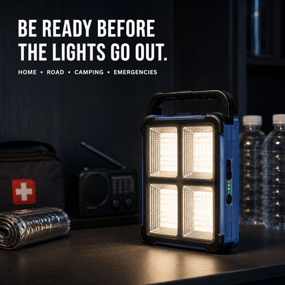 ☀️ 15,000-Lumen Solar Emergency Light – 11,000mAh 4-Panel Lantern & Power Bank