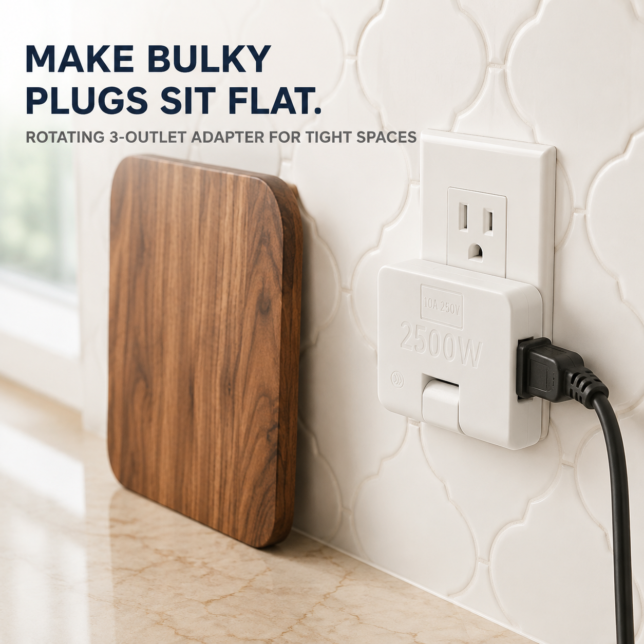 🔌 Rotating 3-Outlet Flat Plug Adapter – Save Space & Reduce Cord Bending