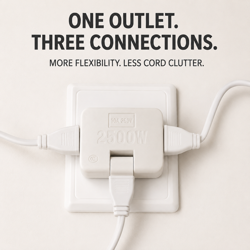 🔌 Rotating 3-Outlet Flat Plug Adapter – Save Space & Reduce Cord Bending