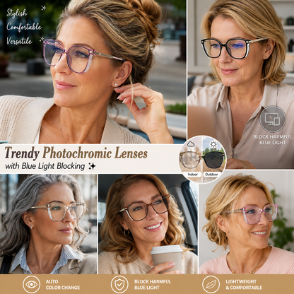 🕶️ Oversized Fashion Prescription Glasses – Trendy Photochromic Lenses with Blue Light Blocking ✨