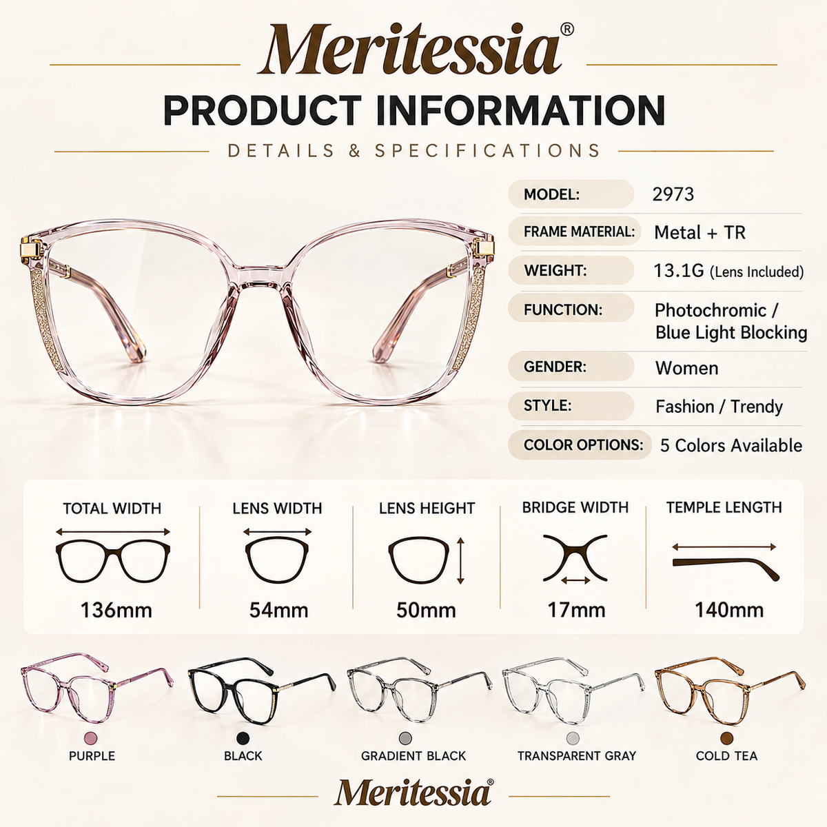 🕶️ Oversized Fashion Prescription Glasses – Trendy Photochromic Lenses with Blue Light Blocking ✨