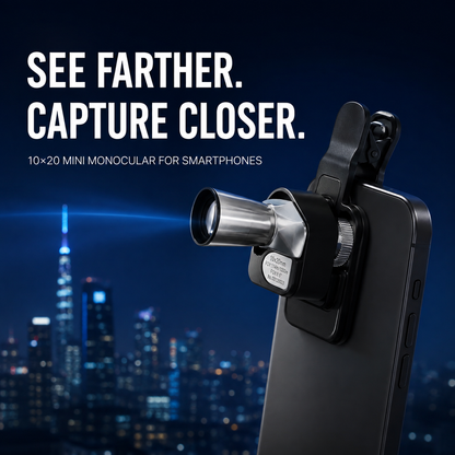 🔭 10×20 Mini Monocular Phone Telescope – Pocket Long-Distance Viewer with Adjustable Smartphone Clip
