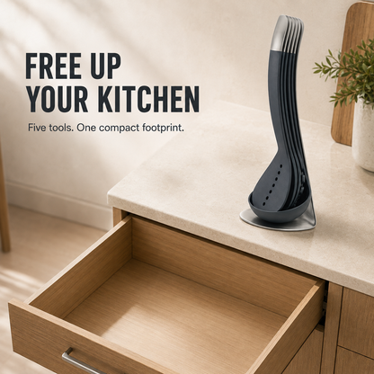🍳 5-Piece Magnetic Nesting Kitchen Utensil Set with Storage Stand